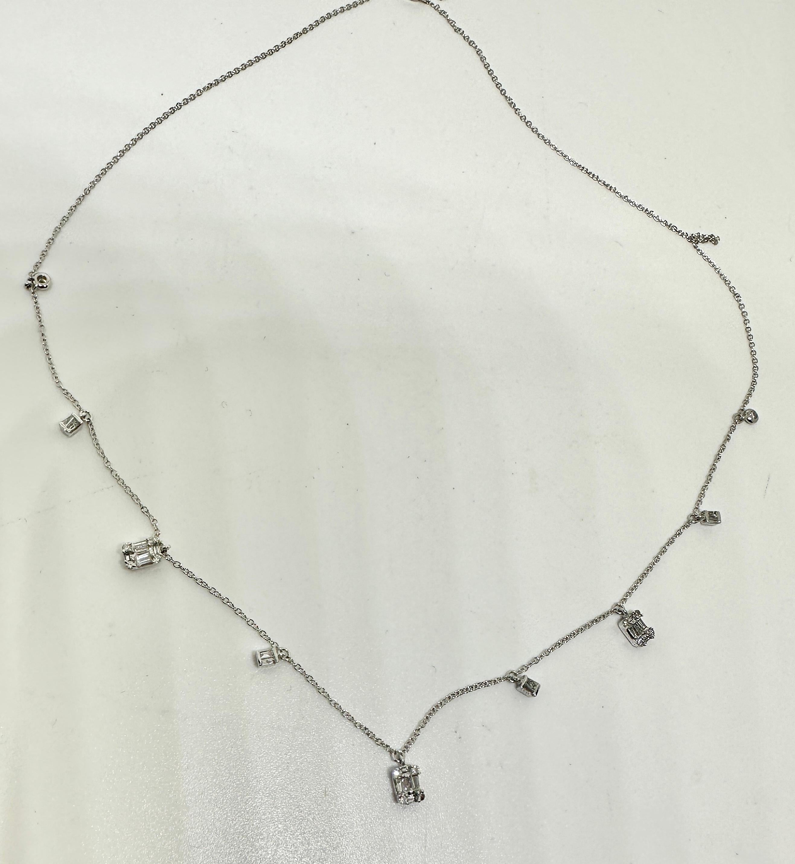 Collar Estación Diamantes Baguette Oro Blanco 14 Kilates 16
