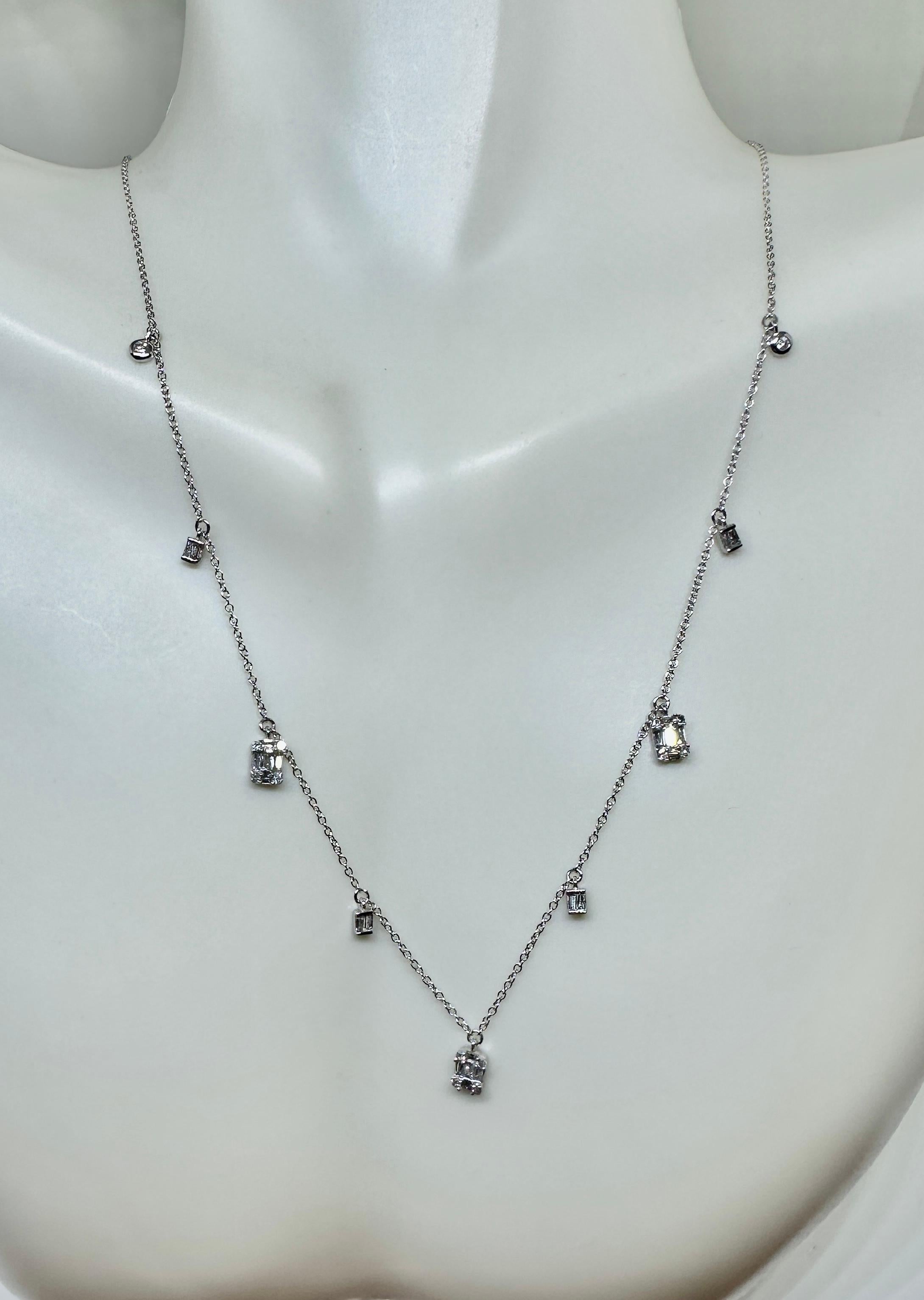 De las mujeres Collar Estación Diamantes Baguette Oro Blanco 14 Kilates 16