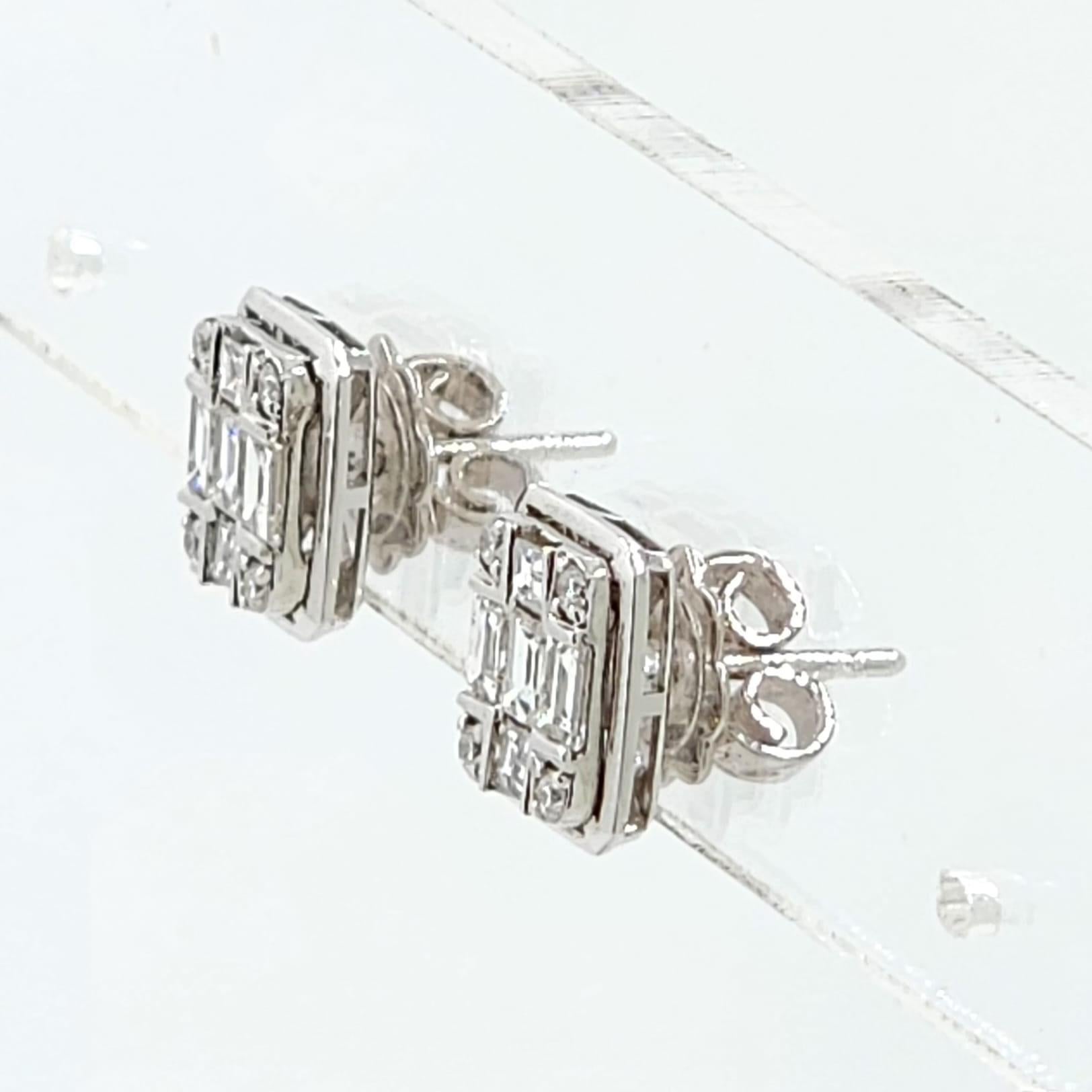Contemporary Baguette Diamond Stud Earrings in 18K White Gold For Sale