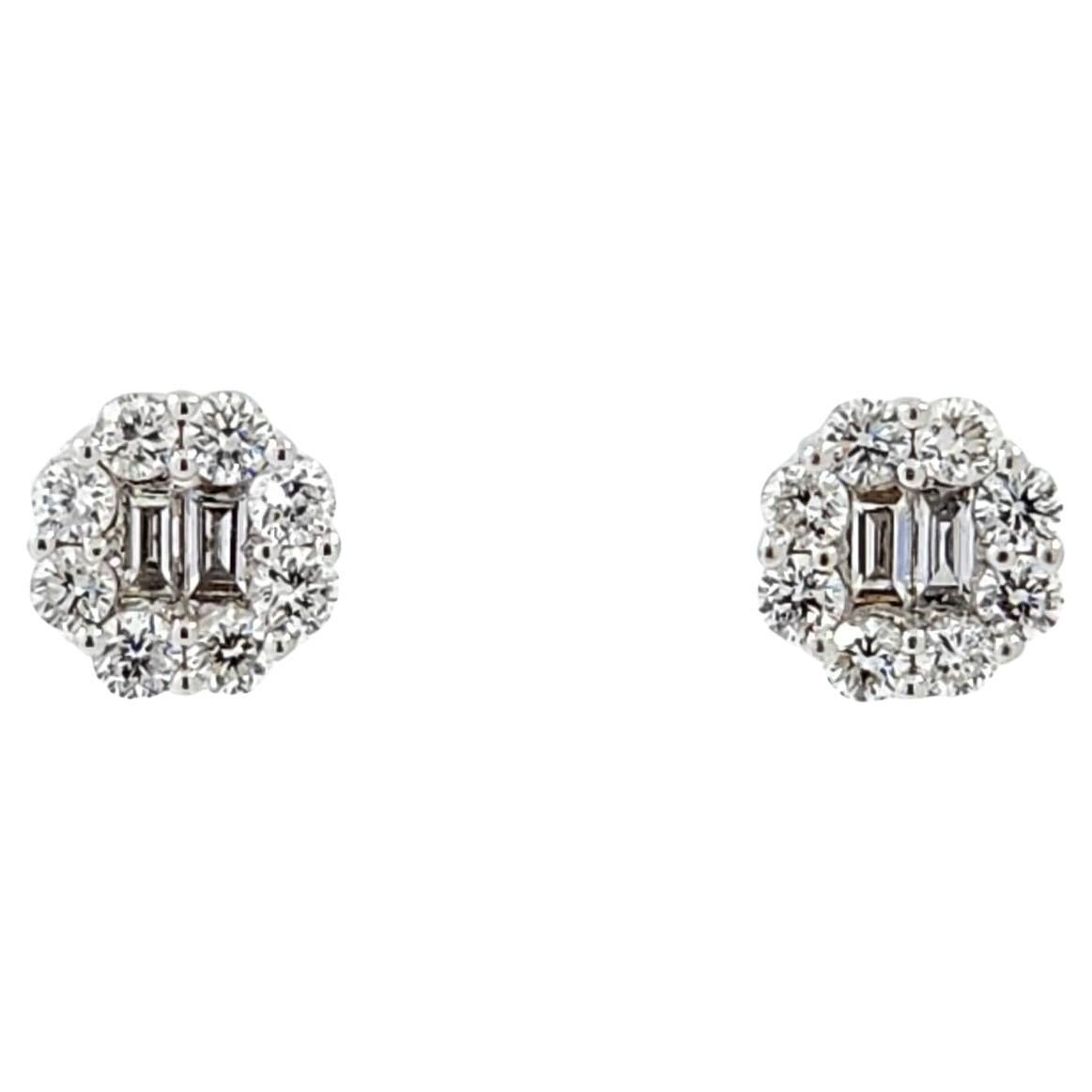 Baguette Diamond Stud Earrings in 18K White Gold
