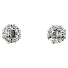 Baguette Diamond Stud Earrings in 18K White Gold