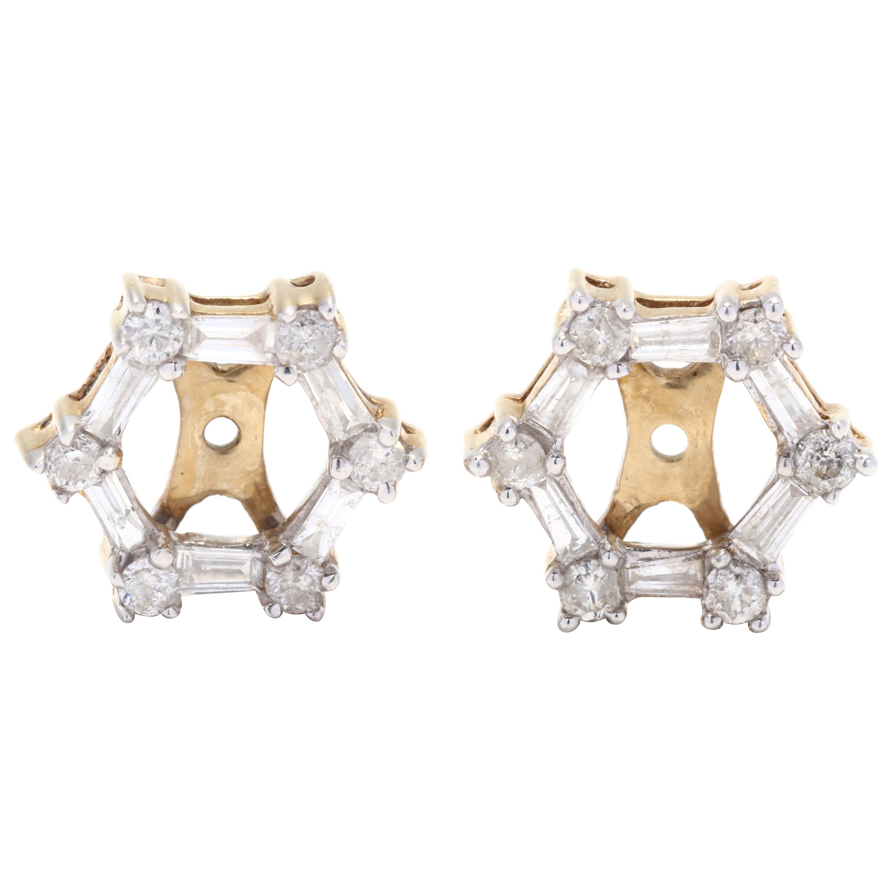 Baguette Diamond Vintage 10KT Yellow Gold 3/4ctw Diamond Earring Jackets,