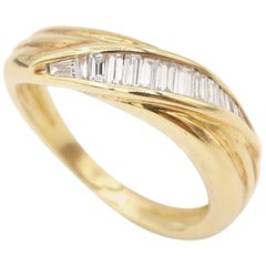 Baguette Diamond Wave Fluted 18 Karat Yellow Gold Band Ring