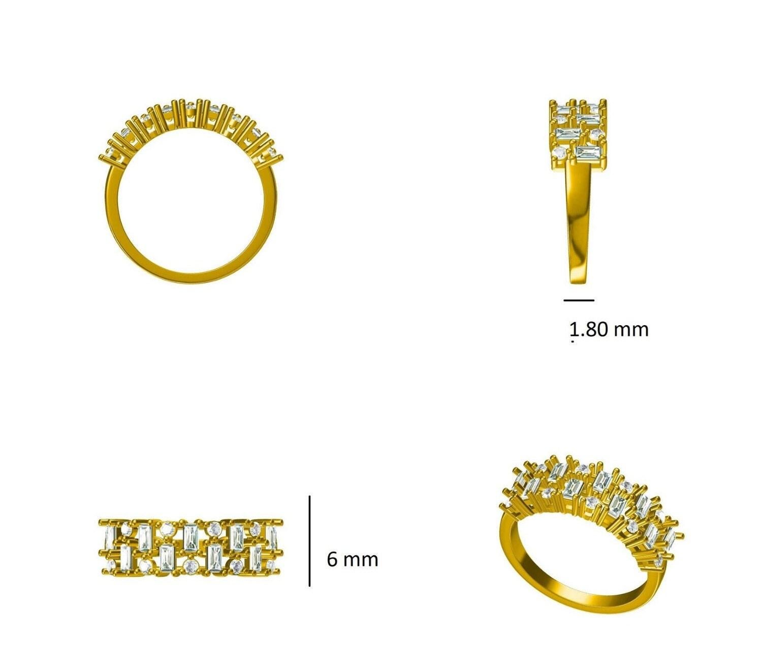Alliance d'éternité en or massif 14 carats avec diamants baguettes (certifié) en vente 3