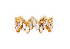 Baguette Diamond Wide Band Ring 18ct Yellow Gold Zig Zag Statement Ring