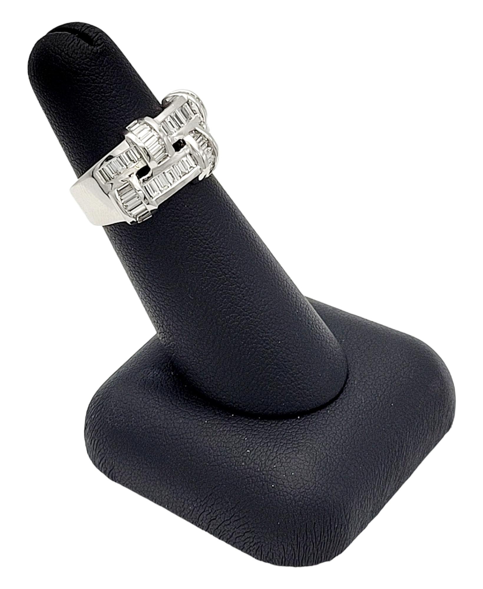 Baguette Diamond Woven Two Band Four Station Ring in 18 Karat White Gold For Sale 2