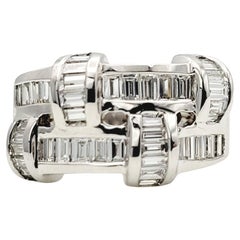 Baguette Diamond Woven Two Band Four Station Ring in 18 Karat White Gold
