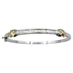 Baguette Diamond 'X' Design Hinged Bangle Bracelet in Two-Toned 14 Karat Gold