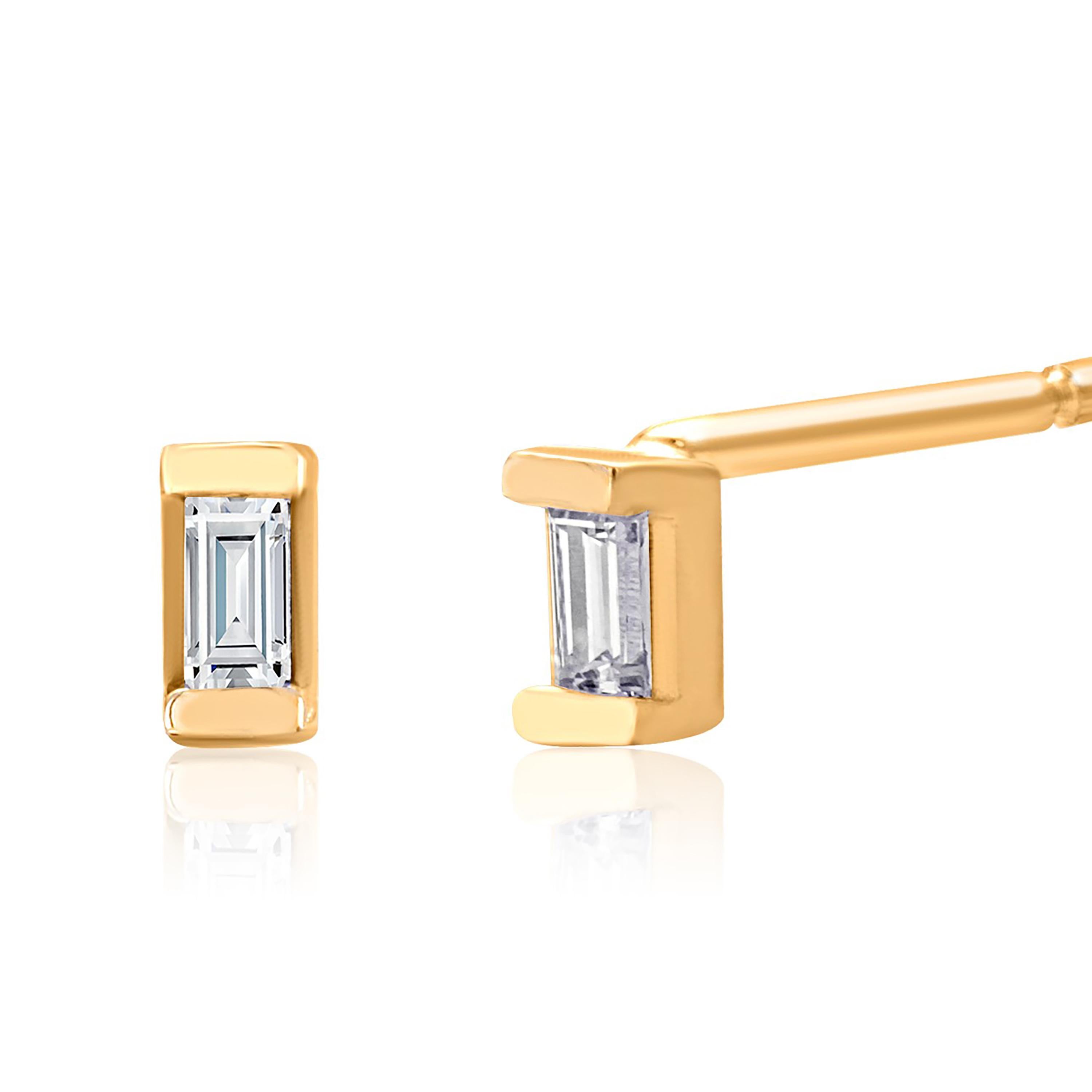 Mini-Ohrstecker mit Baguette-Diamant 0,20 Karat 14 Karat Gelbgold 0,15 Zoll (Baguetteschliff)