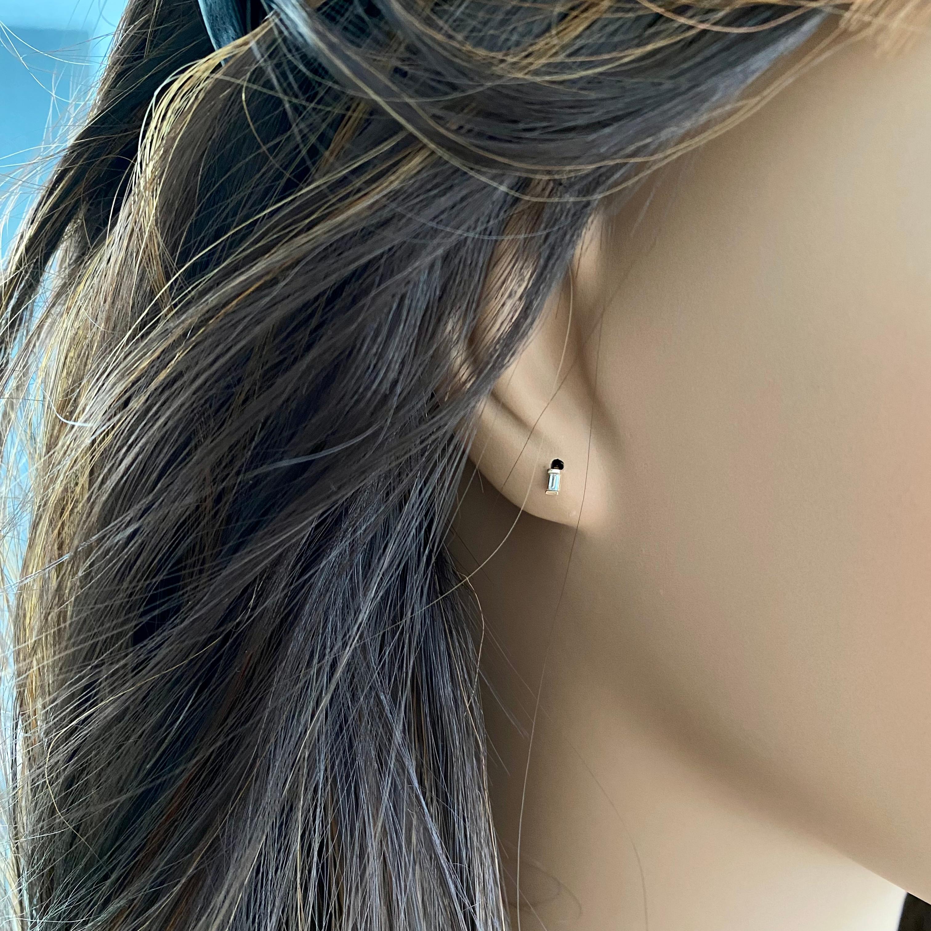 Baguette Diamond Yellow Gold Mini Stud Earrings Second or Third Hole ...