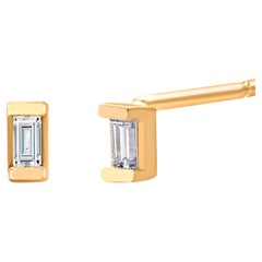 Baguette Diamond Yellow Gold Mini Stud Earrings Second or Third Hole 