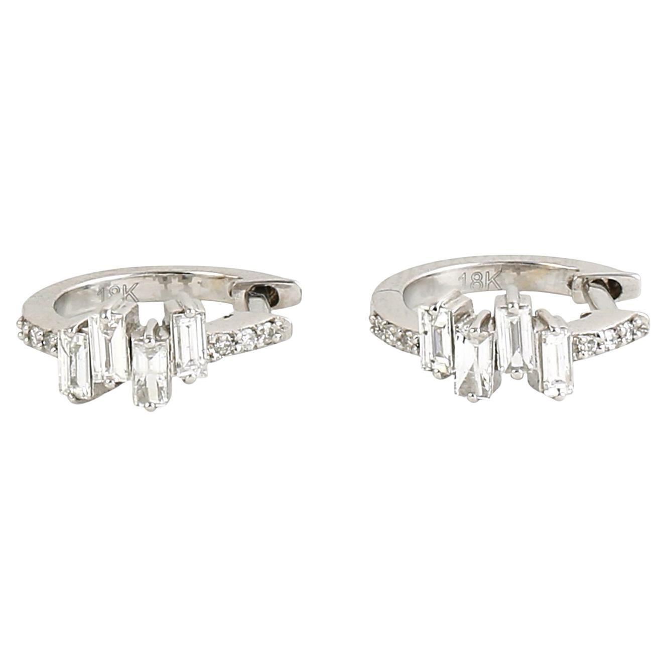 Baguette Diamonds 18k White Gold Hoops im Angebot