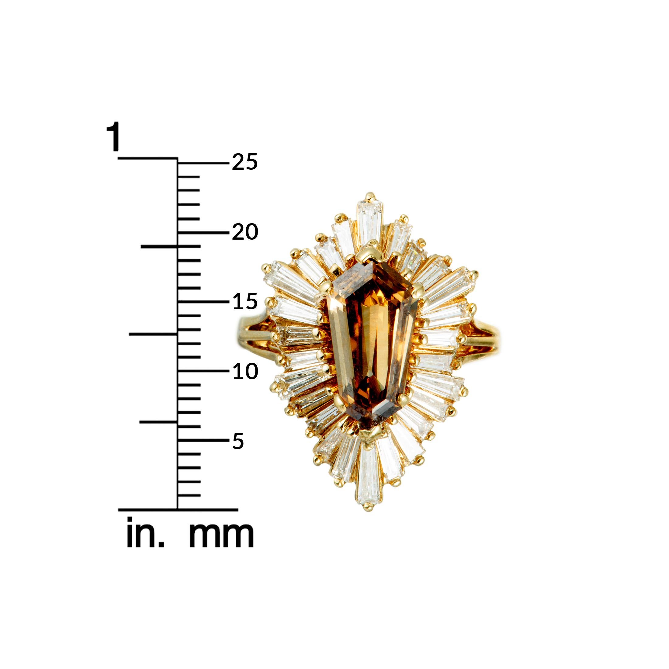 Baguette Diamonds and Brown Center Diamond Yellow Gold Ring 4