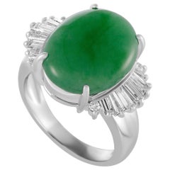 Baguette Diamonds and Oval Jade Platinum Ring Baguette Diamonds and Oval Jade Platinum Ring