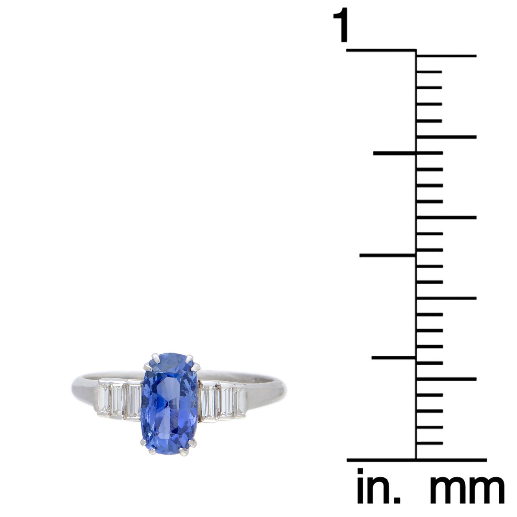 Women's Baguette Diamonds and Oval Sapphire Small Platinum Ring