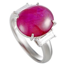 Baguette Diamonds and Ruby Oval Platinum Ring
