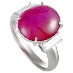 Baguette Diamonds and Ruby Oval Platinum Ring