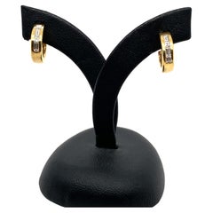 Baguette diamonds art deco half crescent hoop earrings 18k yellow gold