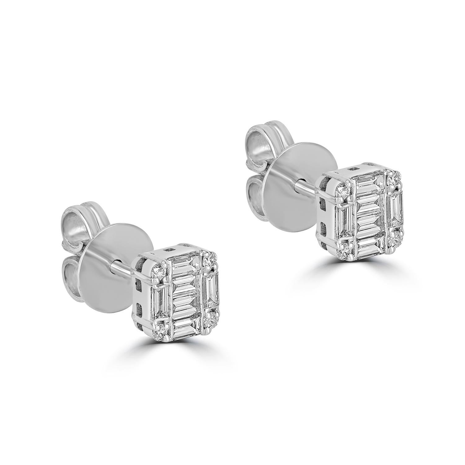 Art Déco Borchie minimali con diamanti baguette in oro bianco 18 carati in vendita