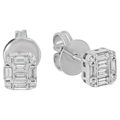 Baguette Diamonds Minimal Studs Made In 18k White Gold