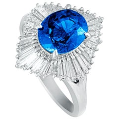 Baguette Diamonds Oval Sapphire Platinum Ring