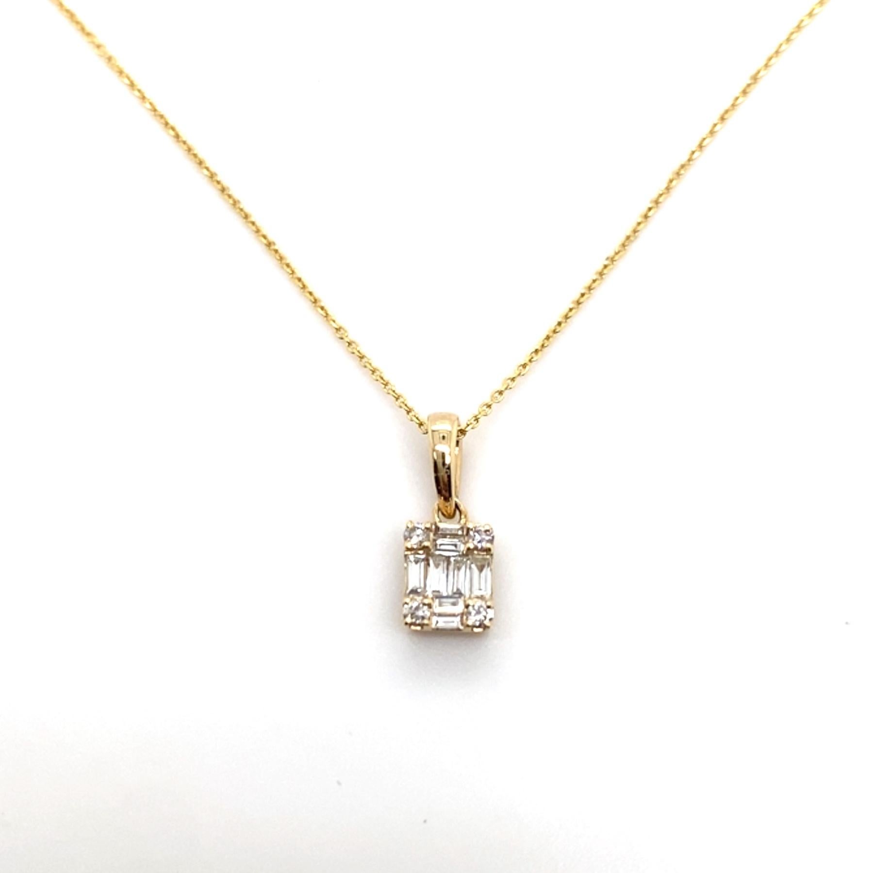 Contemporaneo Baguette Diamonds Petite Tiled Pendant 1/4 Carat, 14K Yellow Gold, 18