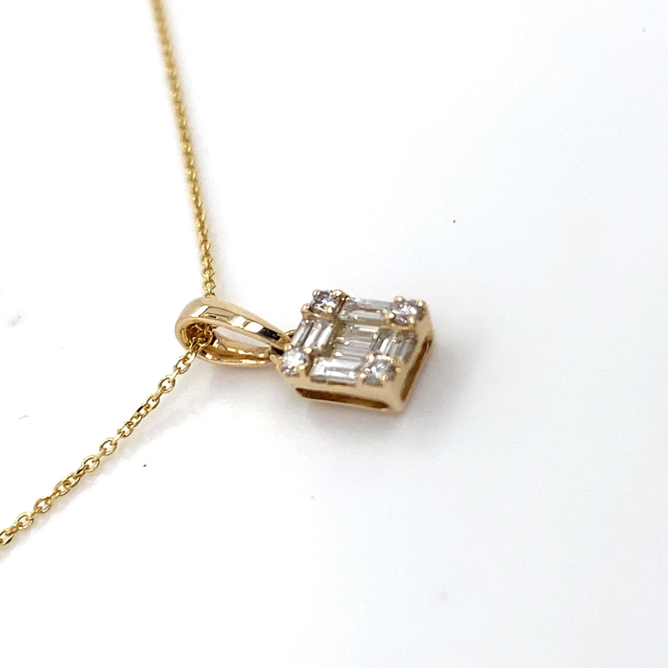 Taglio baguette Baguette Diamonds Petite Tiled Pendant 1/4 Carat, 14K Yellow Gold, 18