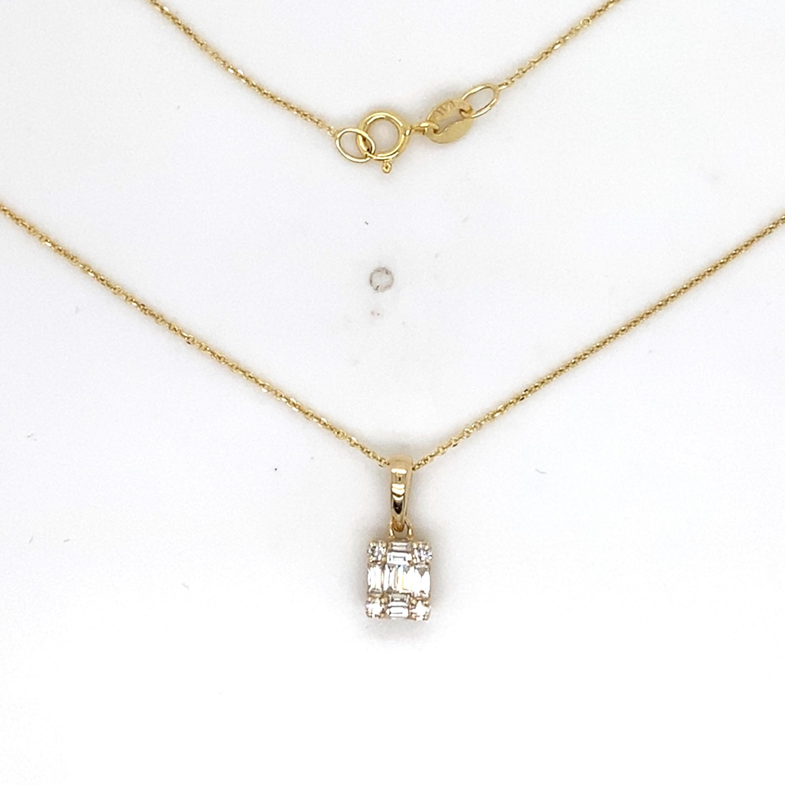 Baguette Diamonds Petite Tiled Pendant 1/4 Carat, 14K Yellow Gold, 18