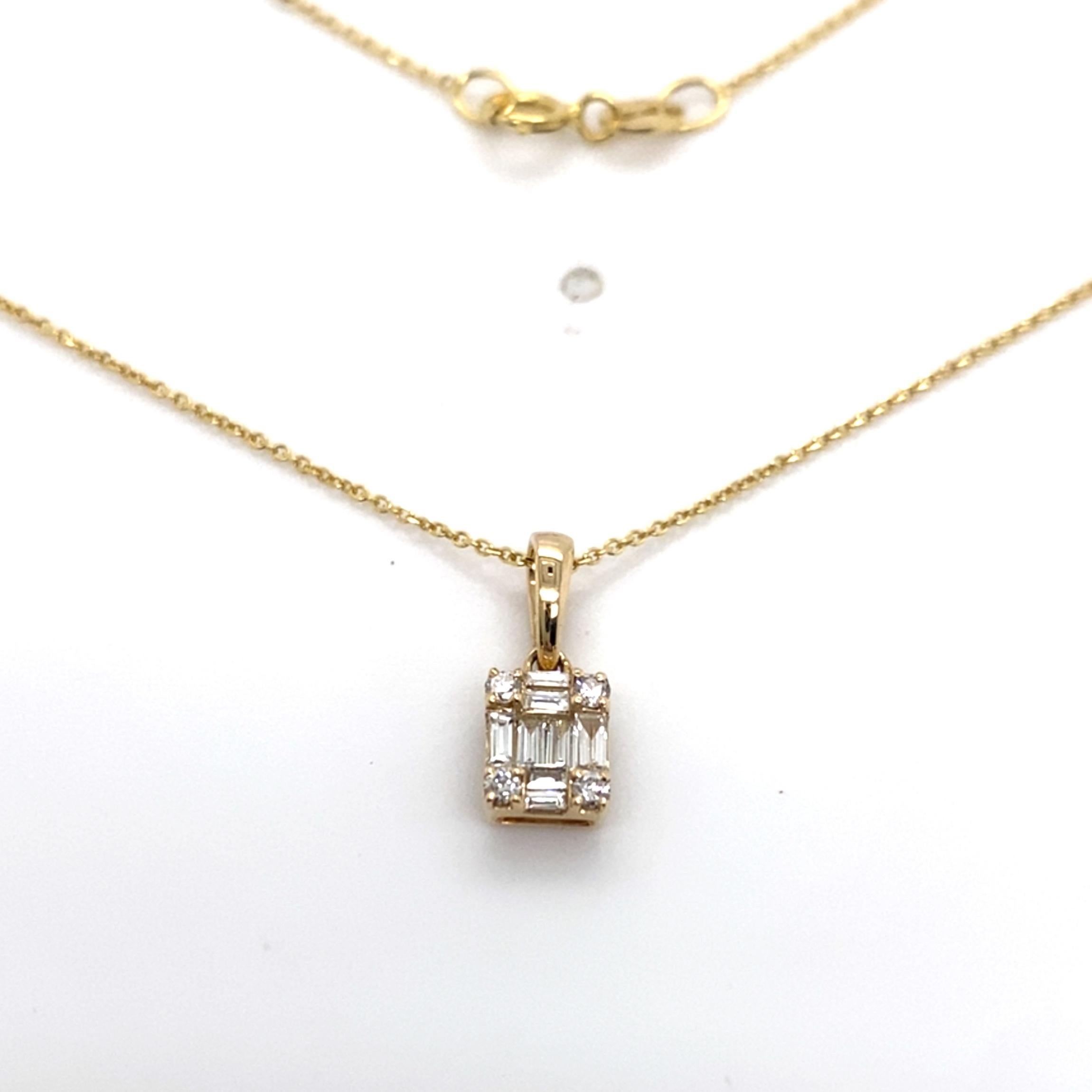 Donna Baguette Diamonds Petite Tiled Pendant 1/4 Carat, 14K Yellow Gold, 18