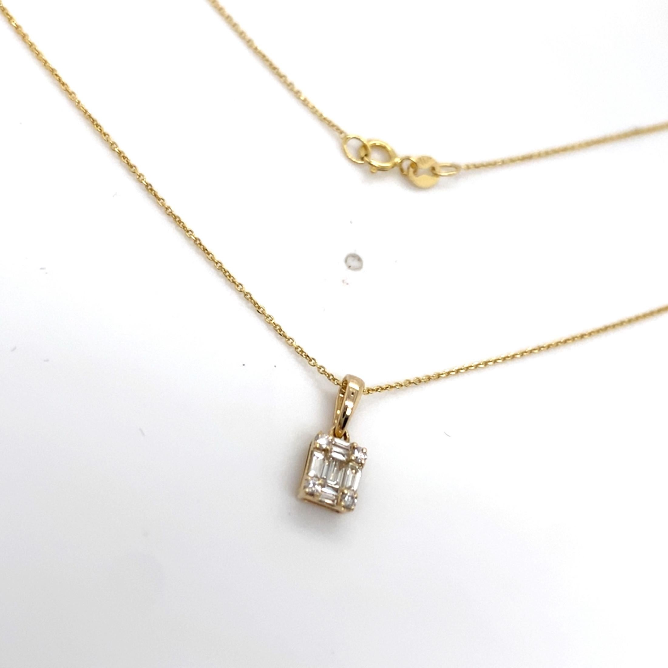 Baguette Diamonds Petite Tiled Pendant 1/4 Carat, 14K Yellow Gold, 18