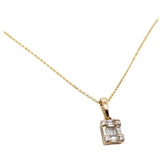 Baguette Diamonds Petite Tiled Pendant 1/4 Carat, 14K Yellow Gold, 18" Chain