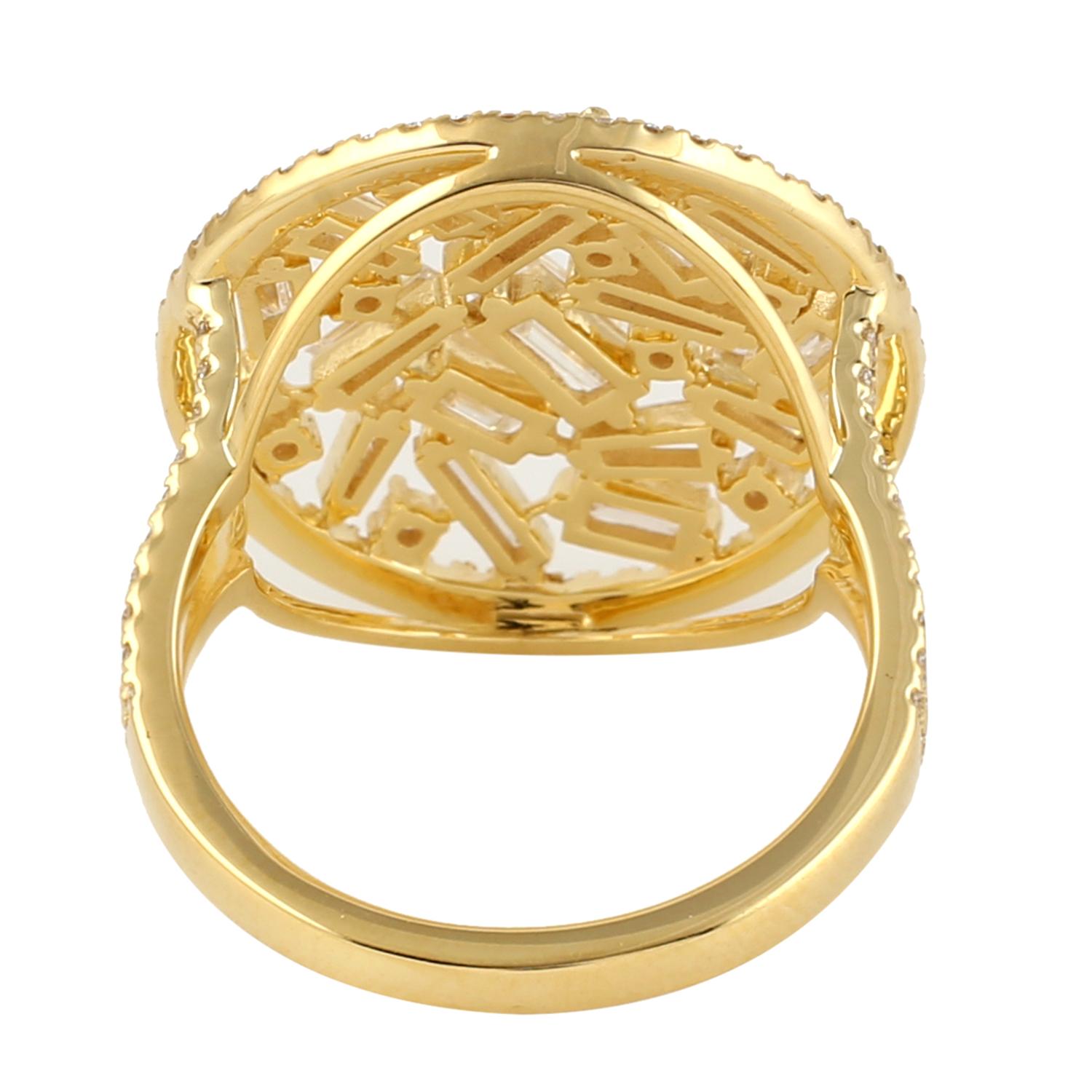 Art Deco Baguette Diamonds Ring Made In 18k Yellow Gold