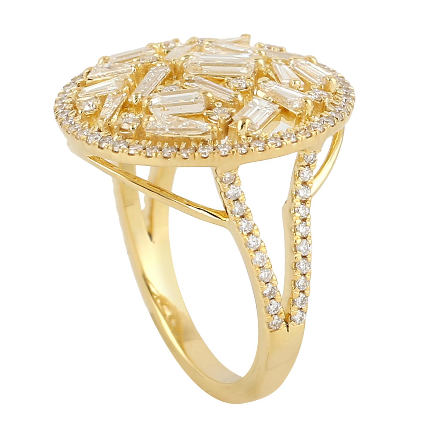 Mixed Cut Baguette Diamonds Ring Made In 18k Yellow Gold