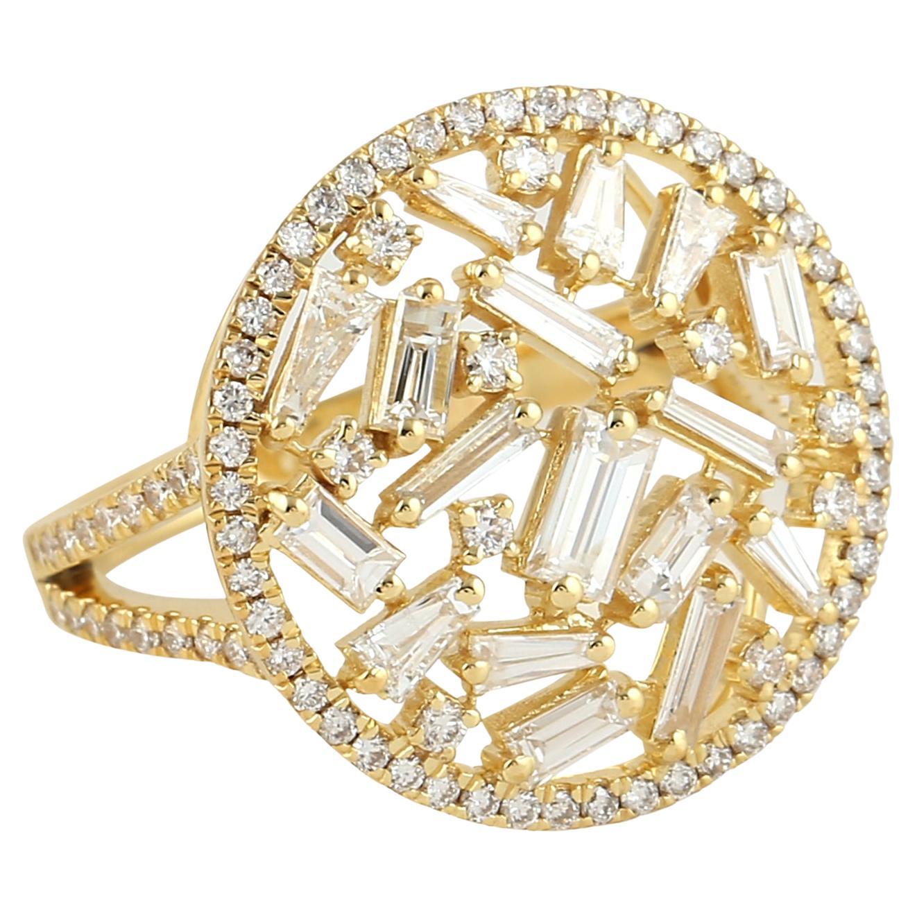 Baguette Diamonds Ring Made In 18k Yellow Gold For Sale