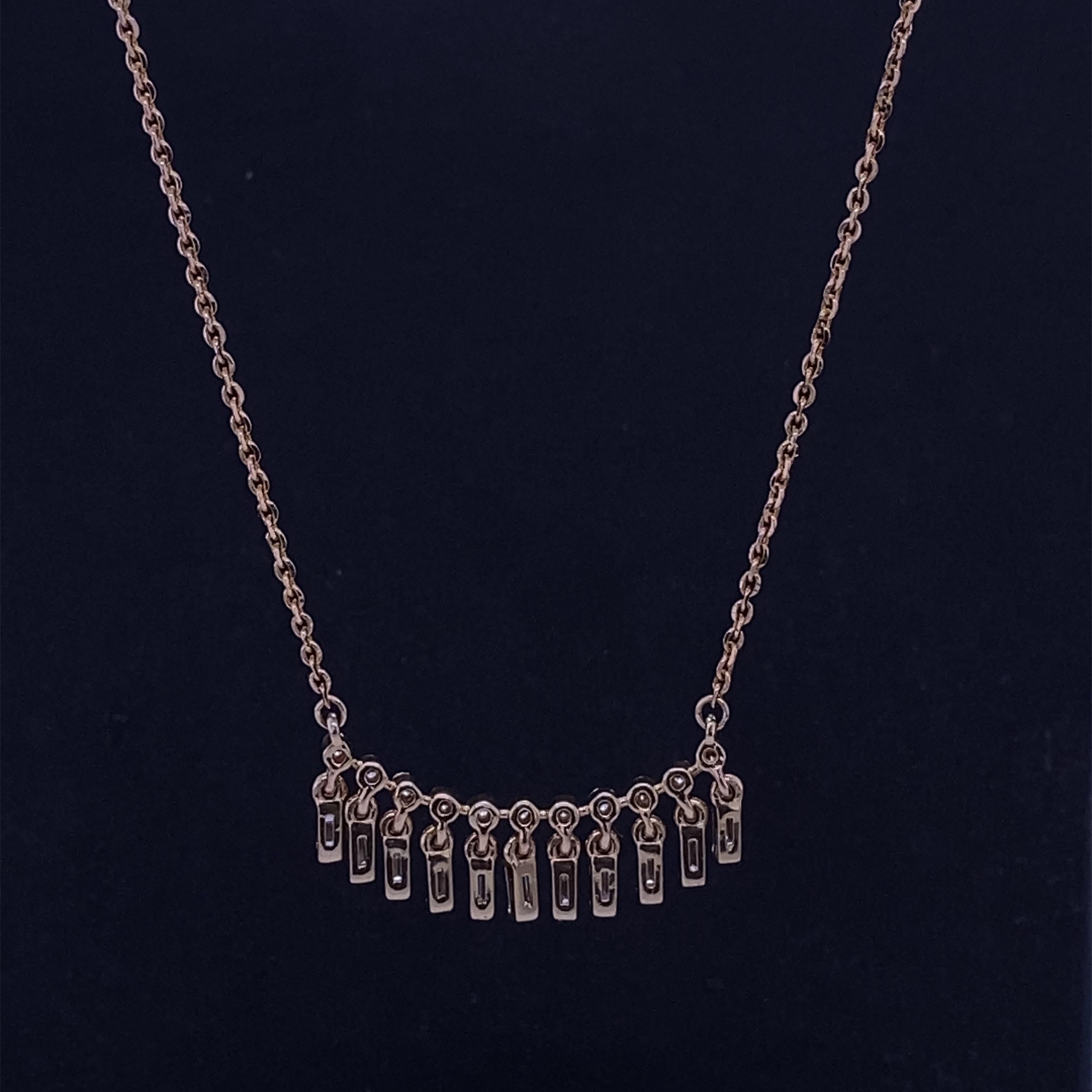 Baguette Drop And Round Diamonds Bar Pendant Necklace in 18k Solid Gold For Sale 3