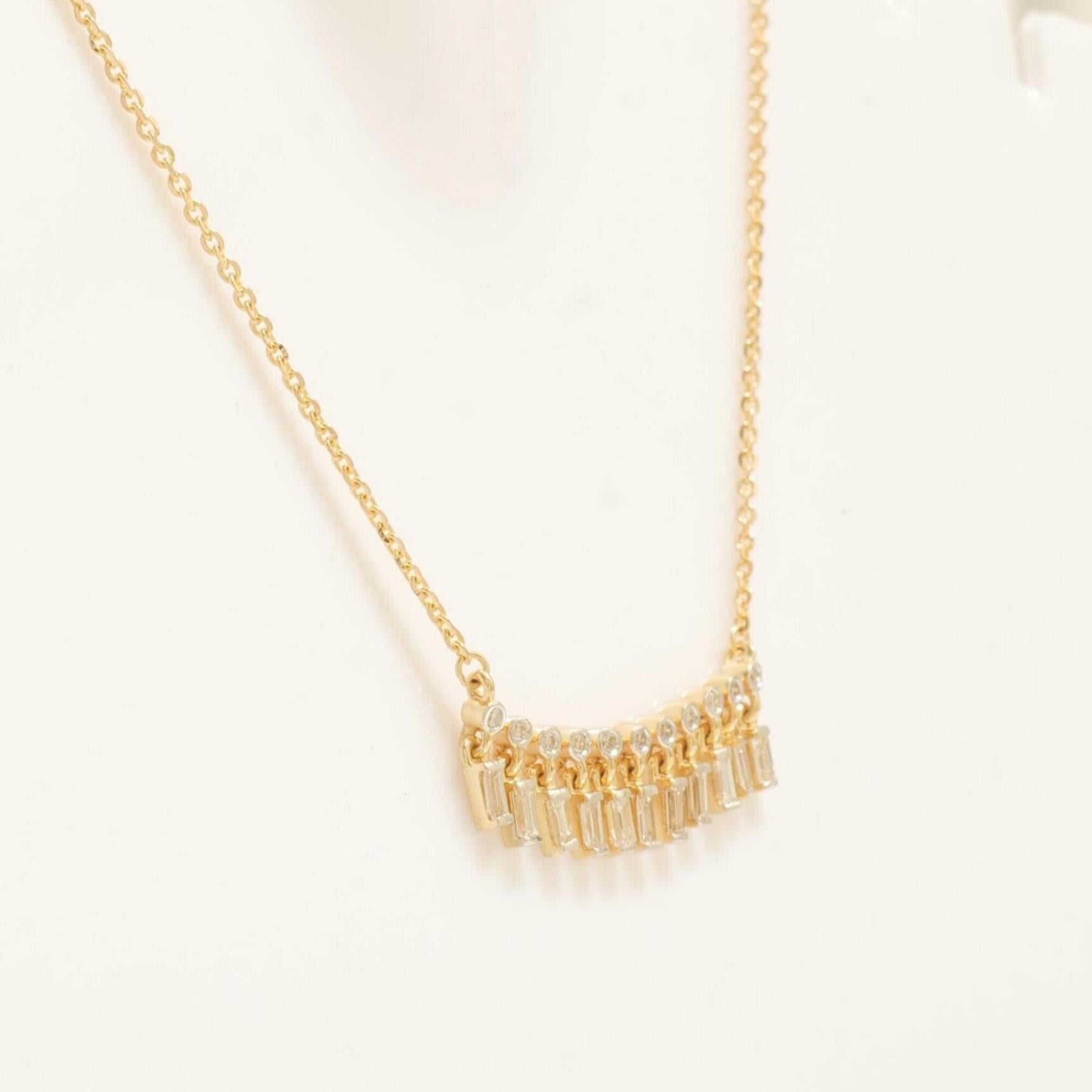 Collier de diamants baguettes en or massif 14K (certifié) Neuf - En vente à New Delhi, DL
