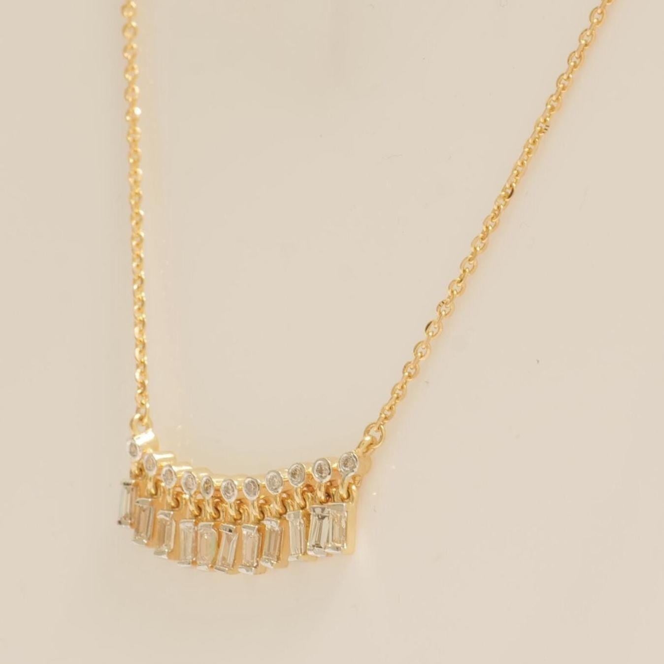 Collier de diamants baguettes en or massif 14K (certifié) Pour femmes en vente