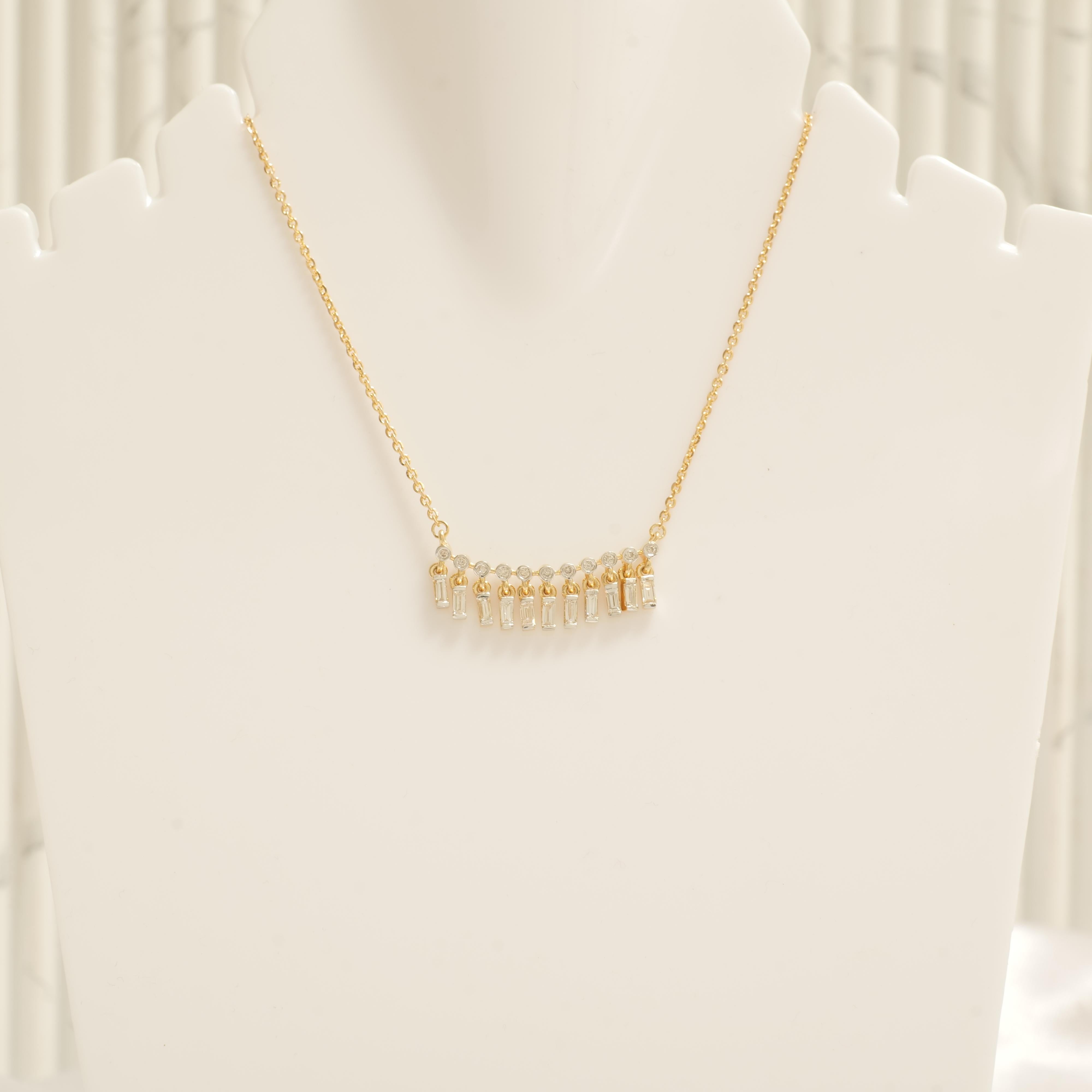 Collar de Diamantes Baguette en Oro Macizo de 14 K (Certificado) en venta 2