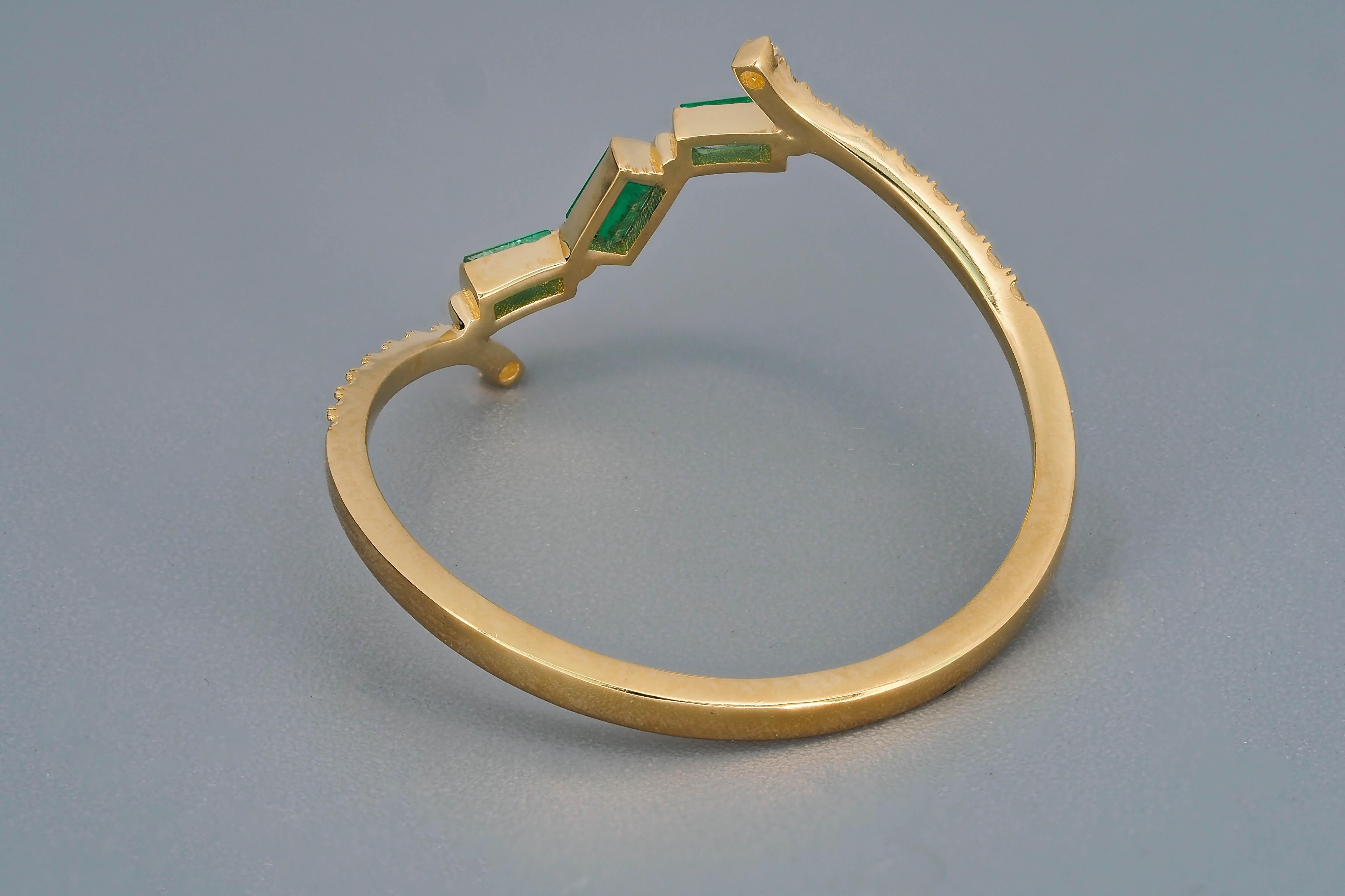 Baguette Smaragd 14k Gold Ring.  im Angebot 3