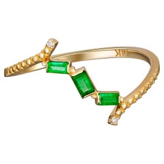 Baguette Smaragd 14k Gold Ring. 
