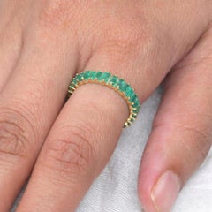 Baguette Emerald 14k Yellow Gold Full Eternity Band Ring Fine Jewelry US 7