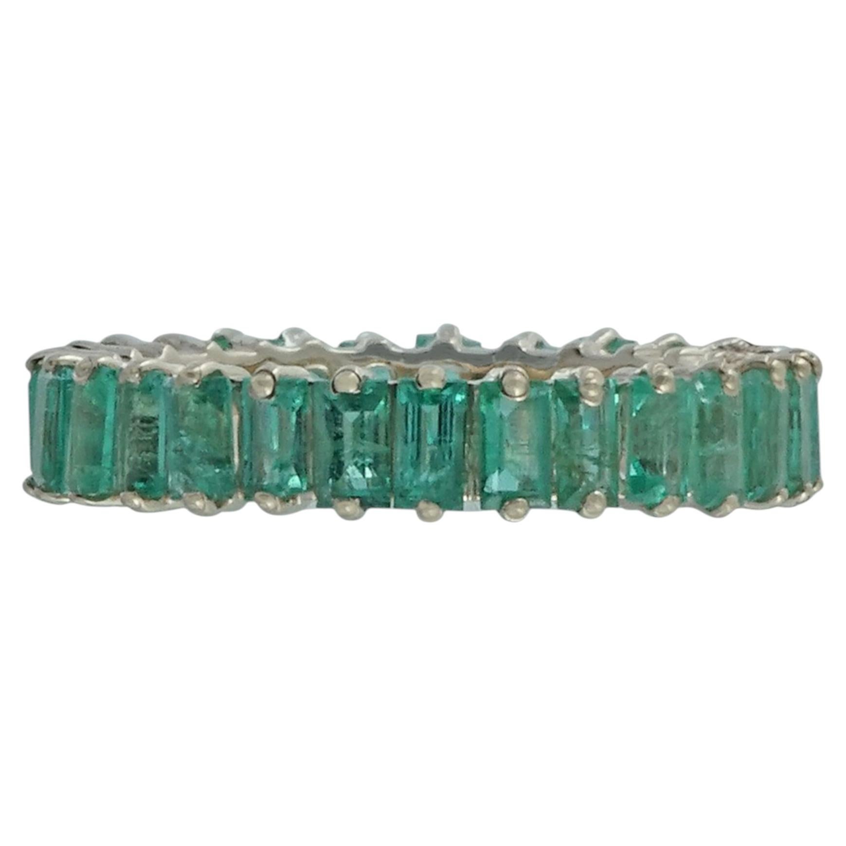 Baguette Emerald 14k Yellow Gold Full Eternity Band Ring Fine Jewelry US 7