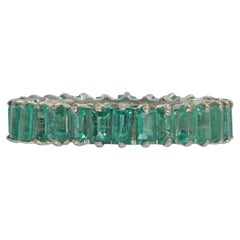 Baguette Emerald 14k Yellow Gold Full Eternity Band Ring Fine Jewelry US 7