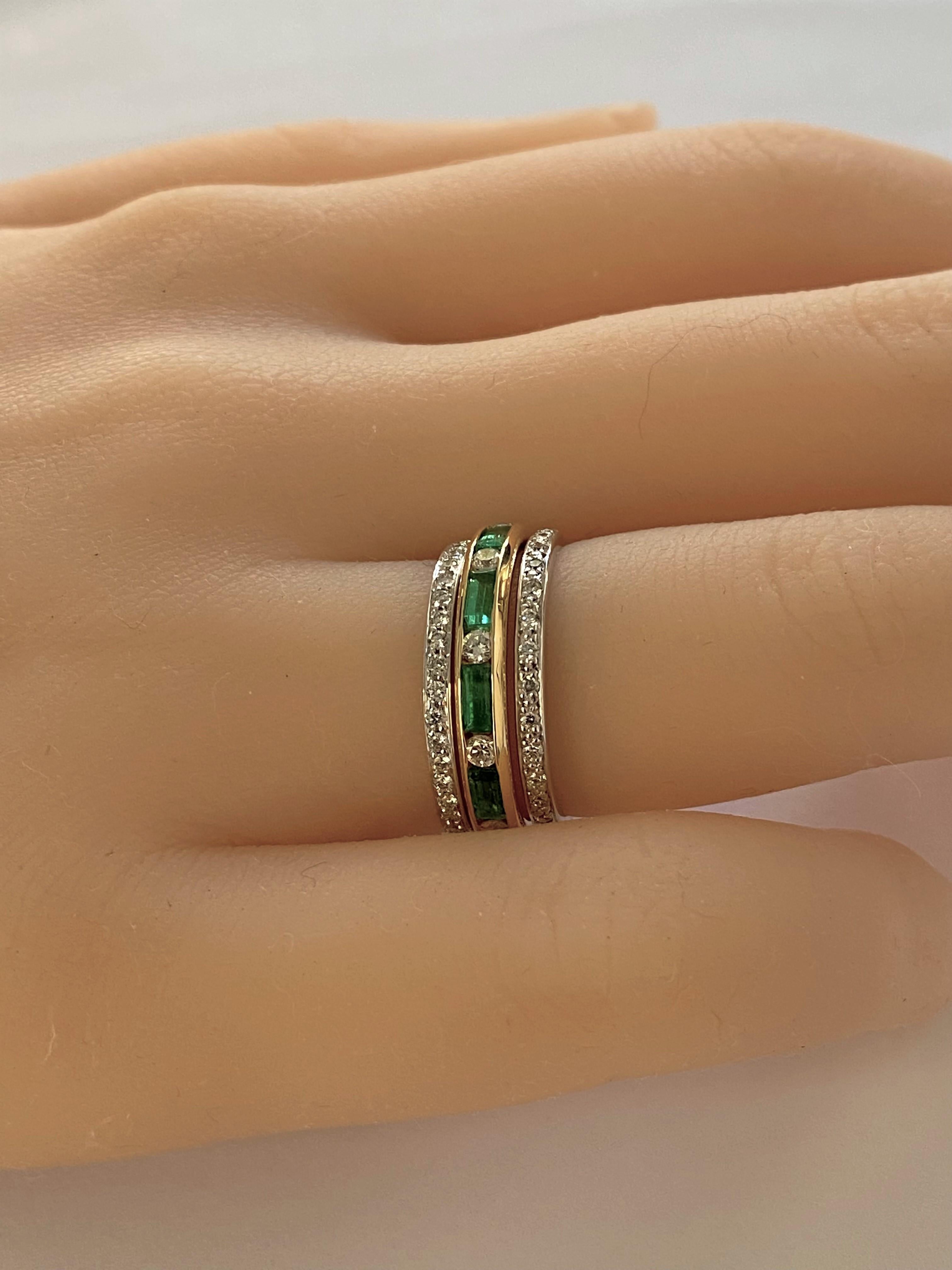 Baguette Emerald Alternating Round Diamond Partial Yellow Gold Band 1