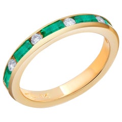 Baguette Emerald Alternating Round Diamond Partial Yellow Gold Band