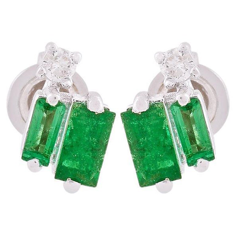 Pendientes Esmeralda Baguette de Oro de 14 Kilates