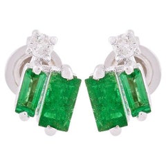Pendientes Esmeralda Baguette de Oro de 14 Kilates