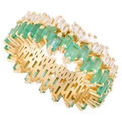 Baguette Smaragd Diamant Eternity Band Ring für Engagement in 18k Gelbgold