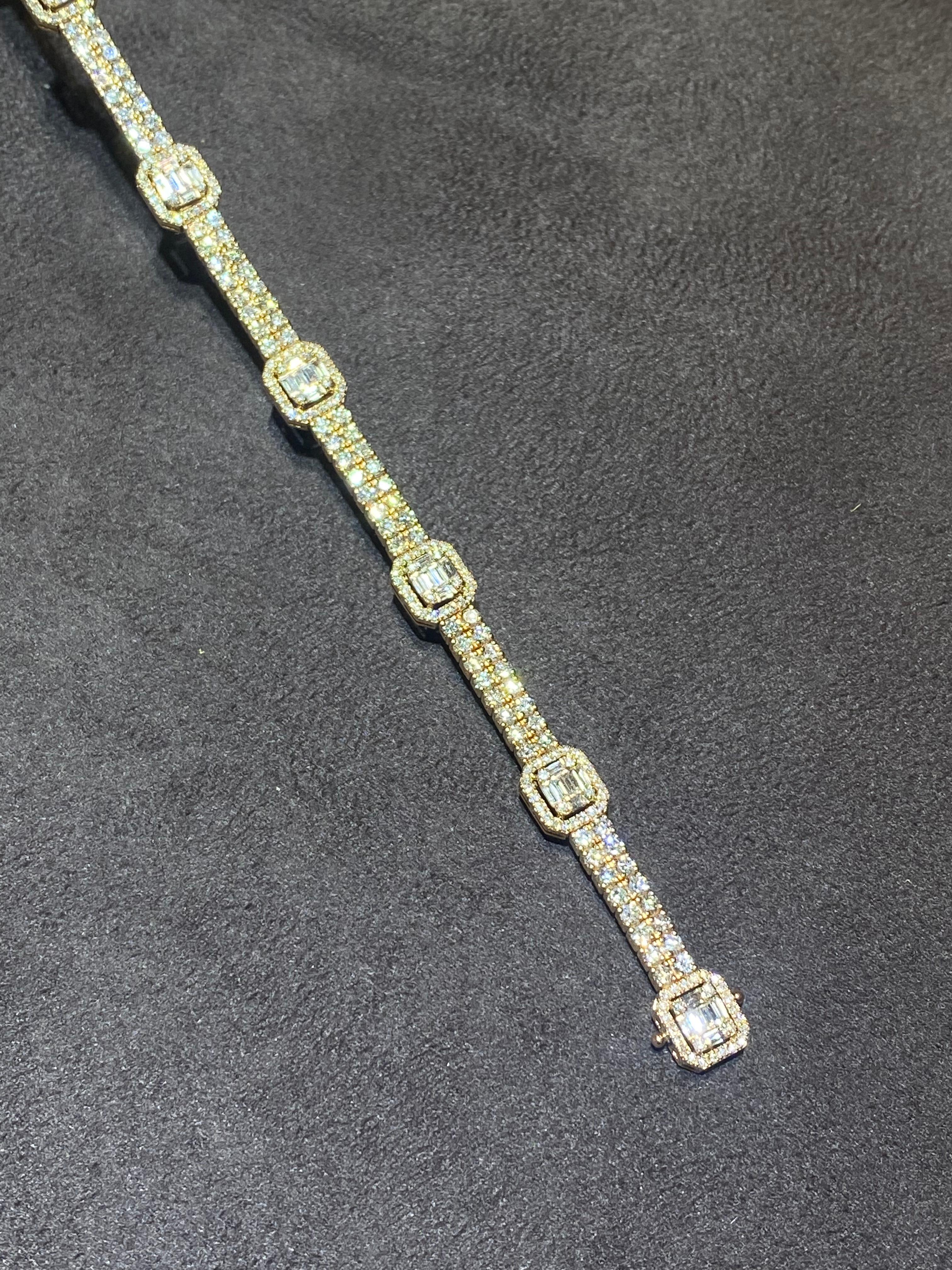 Modern Baguette Every Day Diamond Yellow 18K Gold Bracelet for Her For Sale