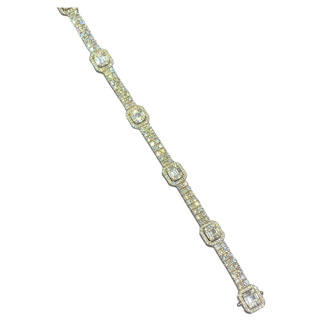 Baguette Every Day Diamond Yellow 18K Gold Bracelet for Her For Sale